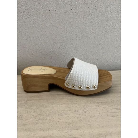 Jessica Simpson Womens Sz 6M Rexile wood Platform Slide Sandals White - Picture 4 of 14
